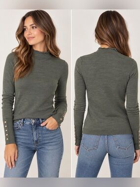 Abercrombie & Fitch 100% Merino Wool Mock Neck Button Cuff Sweater S